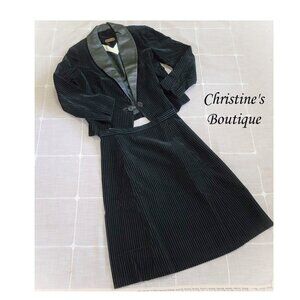 Vintage Blazer and Skirt set, Roger Van S. Vintage Leather & Velvet Pinstripe